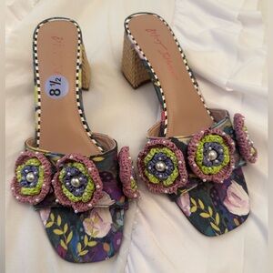 Betsey Johnson Floral DIETRICH BRIGHT MULTI Embellished Mules -sz 8.5